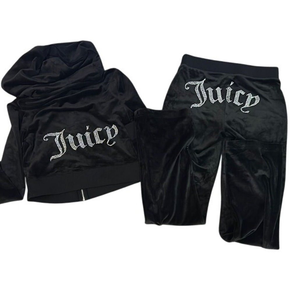 Juicy Couture Black Velour Hoodie and Pants Set - Picture 2 of 3
